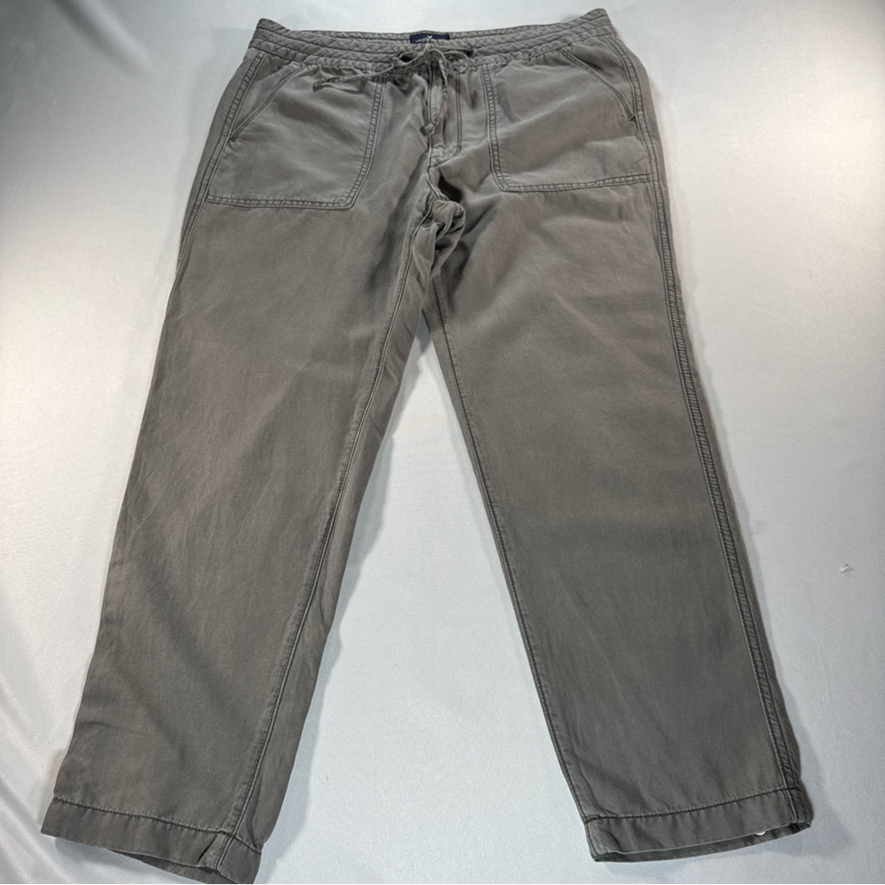 American Eagle Ankle Pants Womens Sz 8 Green Patch Pocket Drawstring Linen Blend